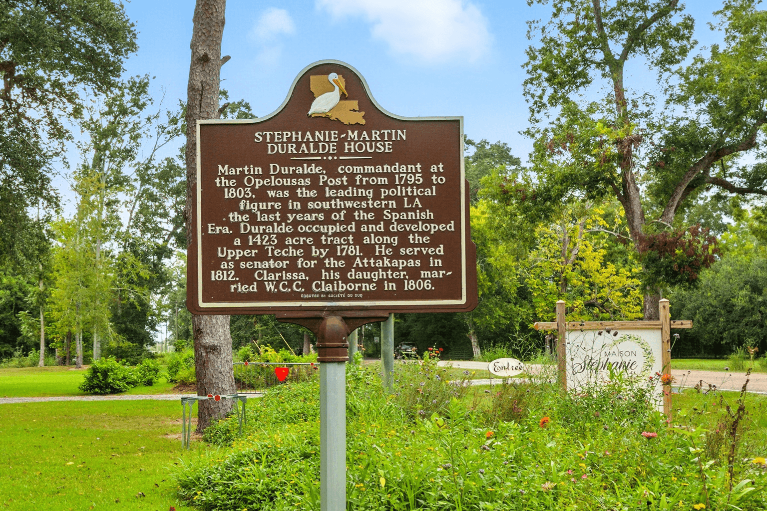 A historical marker detailing the significance of the Stephanie Martin Duralde House and its association with Martin Duralde.